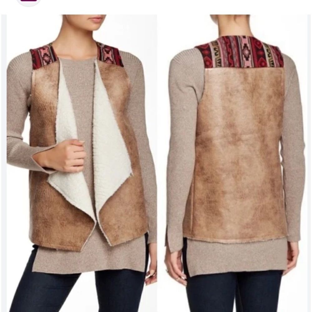 Flying Tomato Open Front Faux Shearling Boho Vest Size Women’s Small